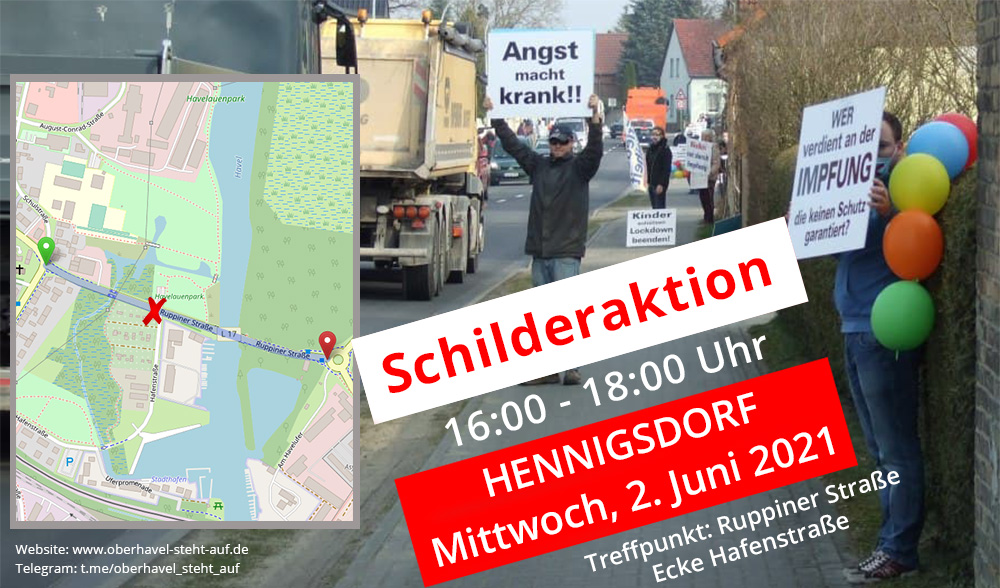 am 02.06.2021 Schilderaktion in Hennigsdorf, 16-18 Uhr