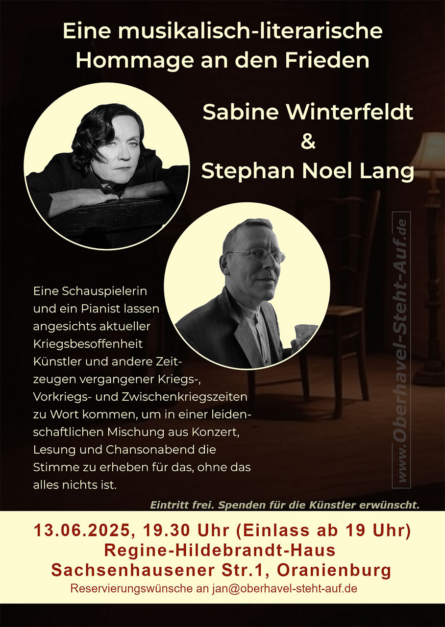 Eine musikalisch-literarische Hommage an den Frieden mit Sabine Winterfeldt & Stephan Noel Lang