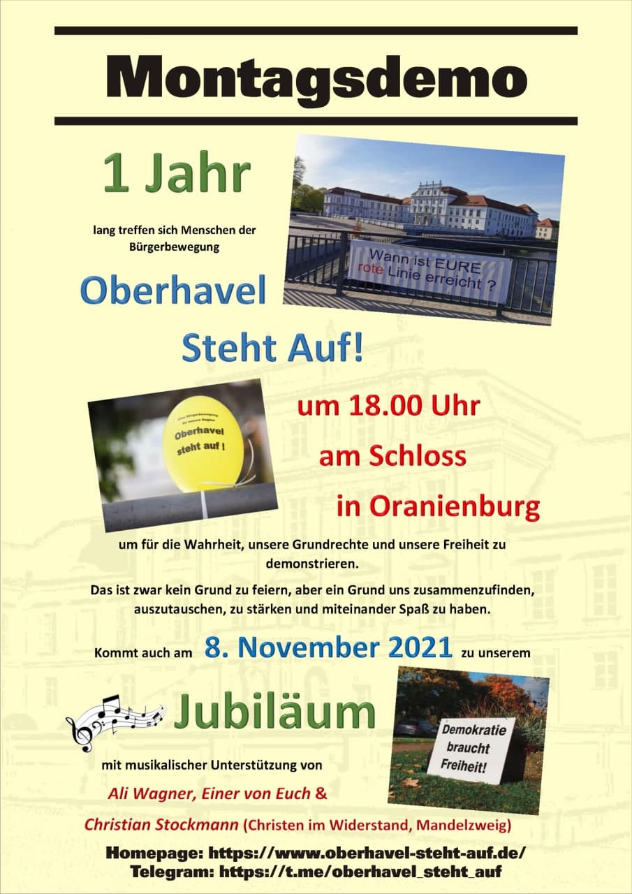 1 Jahr Demonstrationen von Oberhavel Steht Auf, Jubiläum am 08.11.2021
